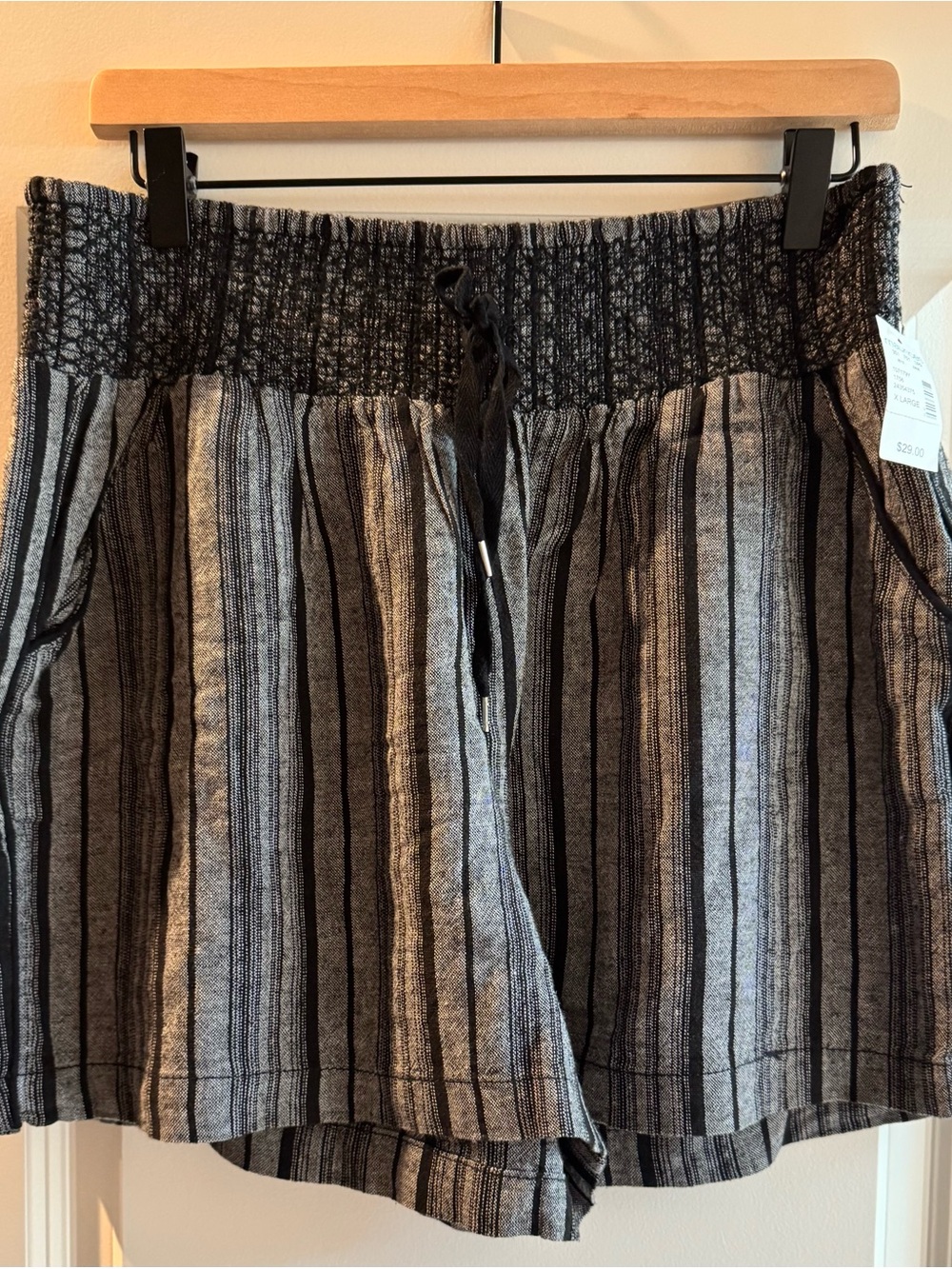 Maurices Black and Gray Striped High Waist Drawstring Shorts